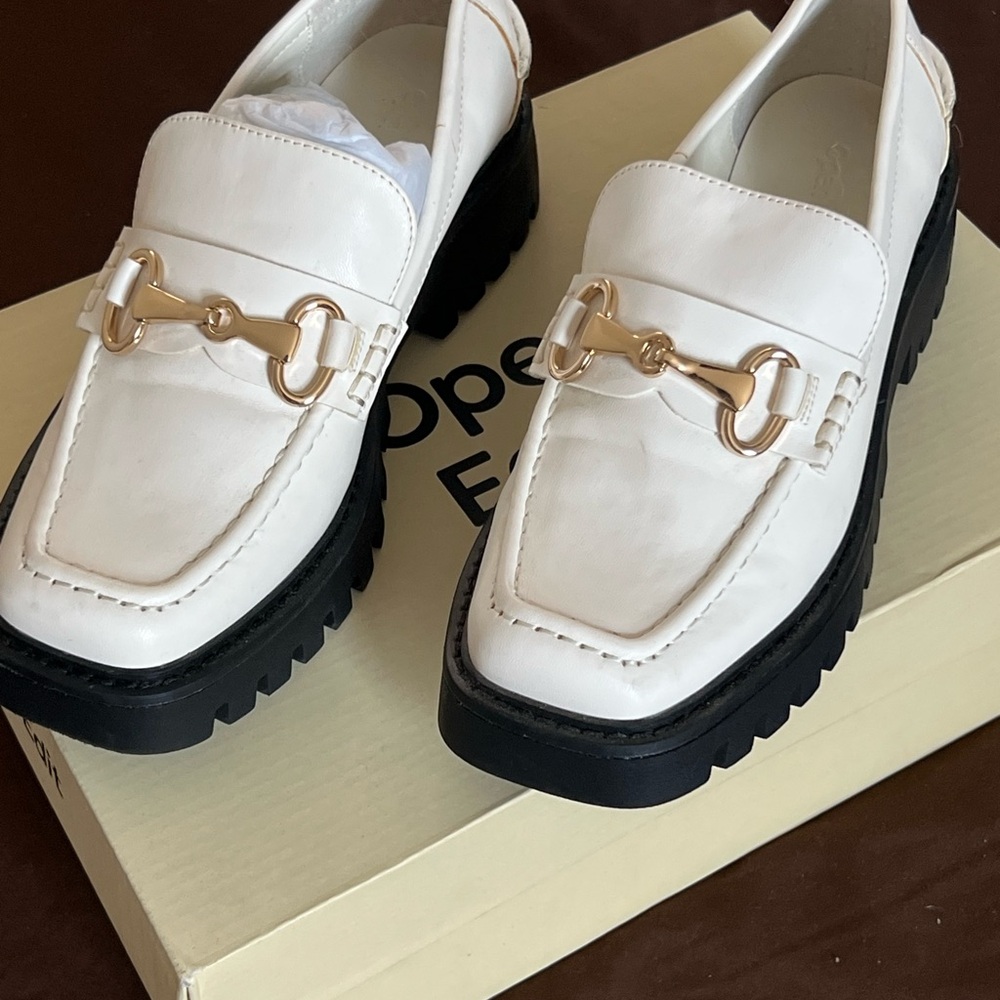 White Chunky Platform Loafers with Horsebit Detail